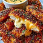 Crispy garlic parmesan chicken tenders recipe served with a side of creamy honey mustard dip.