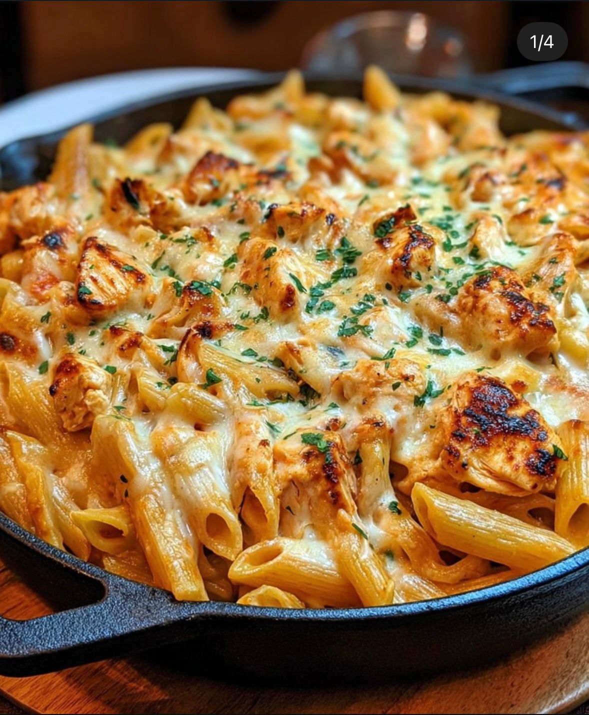 Creamy Buffalo Chicken Pasta Blaster in a skillet