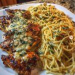 Garlic Butter Chicken Pasta with garlic herb spaghetti and pan seared cutlets