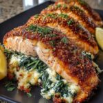 Creamy Spinach Stuffed Salmon with a crispy herb crust
