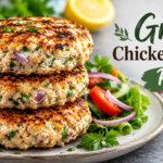 Juicy Greek Chicken Burgers with feta cheese, fresh herbs, and Mediterranean flavors.